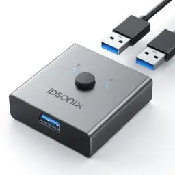 Produktbild: iDsonix USB 3.0 Switch 2 PC Aluminium, Bi-direktionaler USB Umschalter 2 in 1 out, USB Sharing Switch 2 Computer teilen sich 1 Gerät für Drucker Maus Tastatur, unterstützt CarPlay, Android Auto