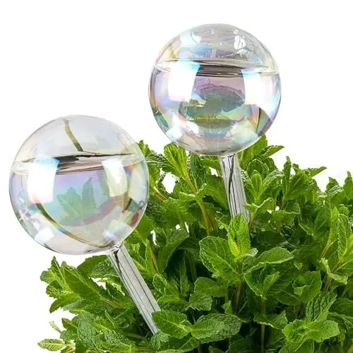Produktbild: idudu 2 Stück Bewässerungskugeln Aus Glas Wasserspender Blumen Pflanzen Bewässerung Urlaub Zimmerpflanzen Bewässerungssystem Automatische Pflanzenbewässerung für Zimmer und Außenpflanzen Hausgarten