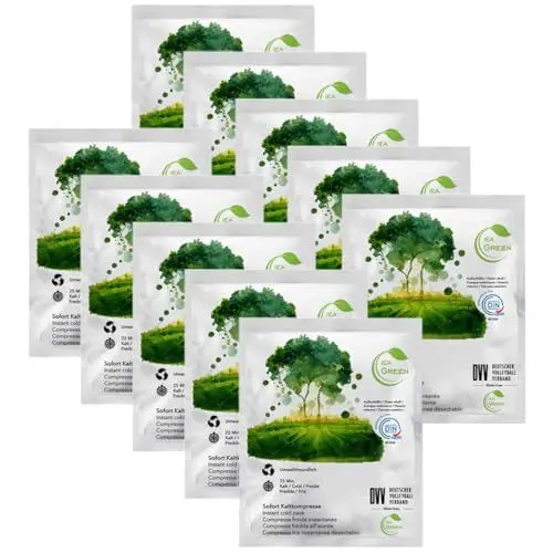 Produktbild: IEA Green Sofort Kältekompresse, 10 Stück, Coolpack Einweg, Eispacks zum knicken, Einmal-Kühlpacks für Prellungen, Insektenstiche und andere Verletzungen, Einfach verwendbare Kühlpads