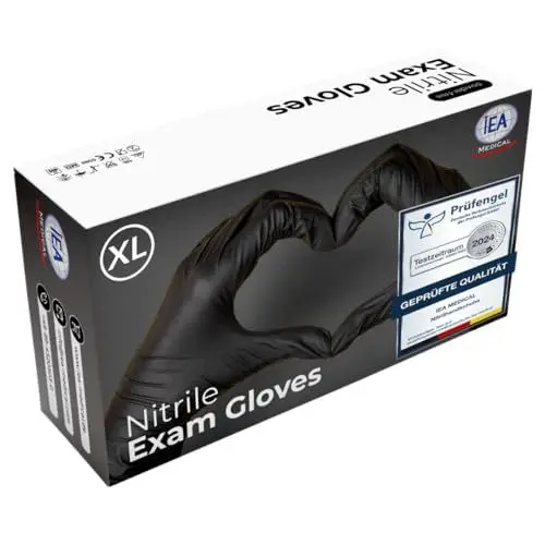 Produktbild: IEA Medical Nitrilhandschuhe XL Schwarz 100 Stück, Einweghandschuhe, Reißfest, Untersuchungshandschuhe, Latexfreie Handschuhe, Einmalhandschuhe