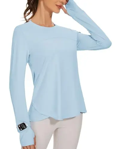 Produktbild: IECCP Damen Rashguard Sonnenschutz Shirt Langarm T-Shirt Uv-Schutz UPF 50+ Sportshirt mit Daumenloch für Outdoor Sport