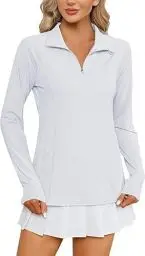 Produktbild: IECCP Damen Sonnenschutz UV Schutz Langarmshirt UPF 50+ Sportshirt Rashguards Gym mit 1/4 Reißverschluss für Outdoor-Aktivitäten wie Angeln, Laufen,Wandern Weiß L