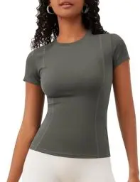 Produktbild: IECCP Laufshirt Damen Yoga T-Shirt Kurzarm Funktionsshirt Rundhals Tshirt Schnelltrocknend Workout Tops Oversized L Grau