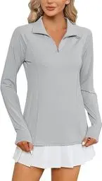 Produktbild: IECCP Poloshirt Damen Langarm Golf Polohemd UV Schutz Shirt Schnelltrocknend Leicht Sport Poloshirt Golf Tennis Polohemd Activewear Atmungsaktiv Outdoor T-Shirt Grau M