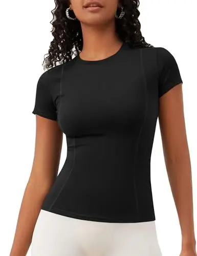 Produktbild: IECCP Sportshirt Damen Kurzarm Funktions Sport Oberteile Yoga Shirt Rundhals Basic Shirt Damen Für Fitness Laufshirt Schwarz S