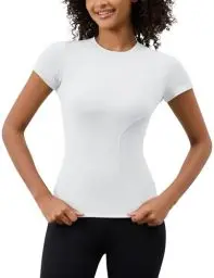 Produktbild: IECCP Sport T-Shirt Damen Sportshirt Atmungsaktiv Sport Oberteil Funktionsshirt Kurzarm Laufshirt Moisture Wicking Quick Dry Fitness Top für Wandern Gym Yoga Laufen Weiß XS