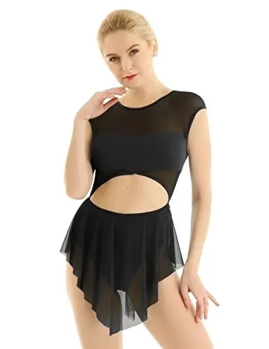 Produktbild: iEFiEL Ärmelloses Ballett Trikot Damen Ballett Body Leotard Tanzkleid mit Mesh Tüll Rock Gymnastik Tanz Kostüm Kleid Turnanzug Ballettanzug S-XXL Schwarz S