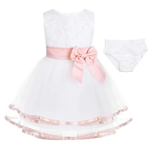Produktbild: iEFiEL Baby Mädchen Prinzessin Kleid Blumenmädchenkleid Taufkleid Festlich Kleid Hochzeit Partykleid Festzug Outfits mit Baumwolle Höschen Perle Rosa 50-56