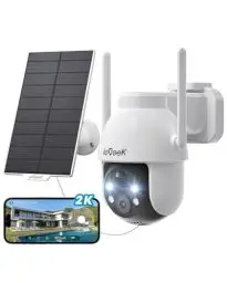 Produktbild: ieGeek 2K 3MP HD Überwachungskamera Aussen Solar, 360° PTZ Überwachungskamera Aussen Akku, 2.4GHz WLAN Kamera mit PIR Bewegungsmelder,Farb-Nachtsicht, 2-Wege-Audio, IP65