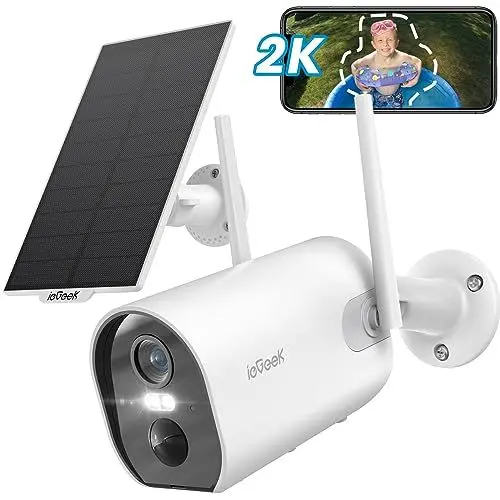 Produktbild: ieGeek 2K 3MP Überwachungskamera Aussen Akku，Kabellos Überwachungskamera akku mit farbige 15m Nachtsicht，PIR Bewegungsmelder，Sirene und Lichtalarm, Cloud/SD Storage，IP65，2-Wege Audio，2,4 GHz