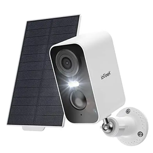 Produktbild: ieGeek 2K Überwachungskamera Aussen Akku Solar, 5200mAh Akku Kamera Überwachung Aussen WLAN, PIR-Personenerkennung,10M Nachtsicht, 2-Wege-Audio, Spotlights, IP65 wasserdicht - Weiss
