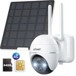 Produktbild: ieGeek 4G LTE Überwachungskamera mit SIM Karte & 64GB Speicherkarte，355°/120° PTZ Kabellos Überwachungskamera, 10000mAh Batterie, PIR Erkennung, 2-Wege-Audio, IP66