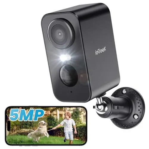 Produktbild: ieGeek 5MP Schwarz Überwachungskamera Aussen Akku,Kabellose Überwachungskamera außen innen,Intelligente KI-Erkennung，Einfache Installation，HD-farbige Nachtsicht，2-Wege Audio，Smart Home-Schutz