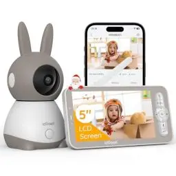 Produktbild: ieGeek Babyphone mit Kamera Top Qualität 2K/3MP, 5 Zoll WLAN Video babyfone PTZ 360°, IR-Nachtsicht, Automatische Verfolgung, Weinen/Bewegungs/Geräuscherkennung, Temperaturanzeige,Mobile App Steuerung