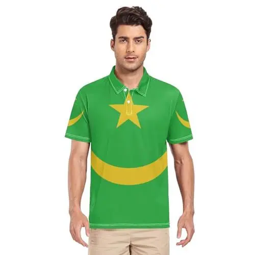 Produktbild: IFCXA Herren-Poloshirt mit mauretanischer Flagge, atmungsaktiv, schnelltrocknend, kurzärmelig, mehrfarbig, XXL