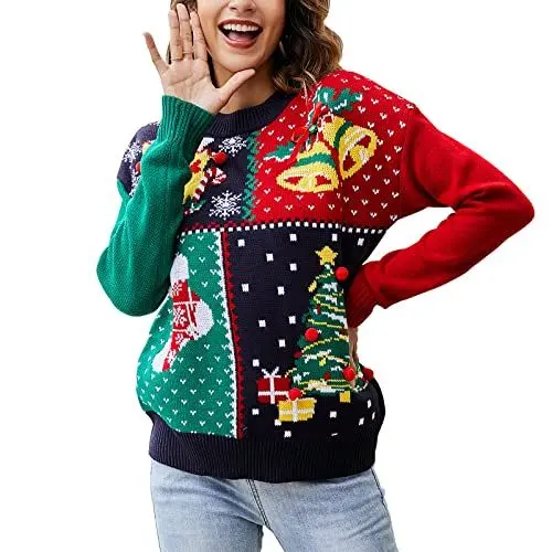 Produktbild: IFFEI Womens Ugly Christmas Sweater Novelty Print Crew Neck Sweater Square M