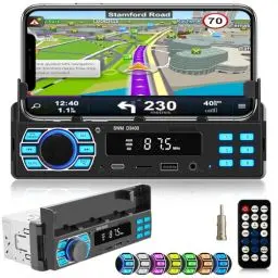 Produktbild: iFreGo Autoradio Bluetooth Freisprecheinrichtungmit Handyhalterung, Bluetooth 1 Din Autoradio USB/TF/ MP3 Player/AUX in,FM/AM Auto Radio,Schnellladefunktion und Auto Finden Funktion,60W*4