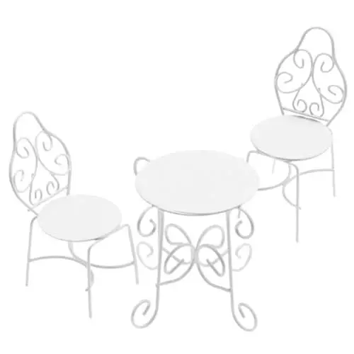 Produktbild: ifundom 3 Stücke Miniatur Eisen Tee Tisch Und Stuhl Set Puppenhaus Mini Möbel Für Garten Decor