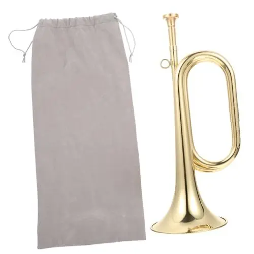 Produktbild: ifundom 1 Satz klein Musikinstrumente musical instruments trink horn Schalltrichter Messing goldene Trompete Signalhorn Trompetenhorn aus Messing Kavallerie-Trompete Tasche Aufladen Kind