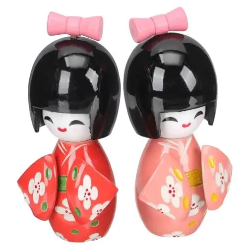 Produktbild: ifundom 2St Kimono-Puppe japanische Puppenfigur Desktop-Kimono- Geisha-Skulptur Japanische Geisha- japanische Holzpuppen in Schreibtisch Spielzeug Asien Kunsthandwerk Senfkörner hölzern