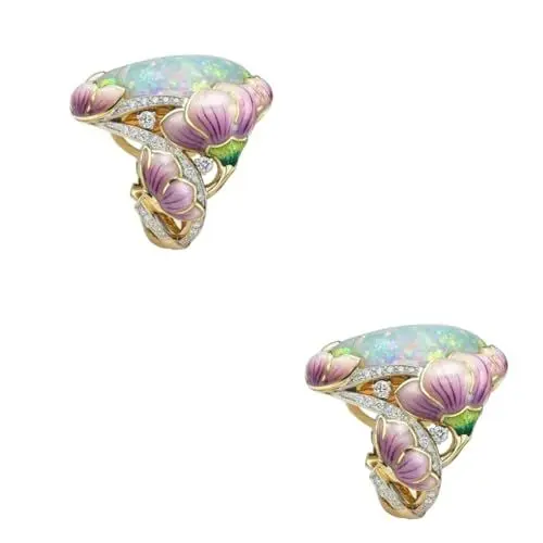 Produktbild: ifundom 2 Stk Modischer Frauenring Modeschmuck Für Damen Opalringe Für Frauen Blumenring Aus Kristall Opal-gussring Ovaler Edelsteinring Floraler Partyring Fräulein Sterling Silber