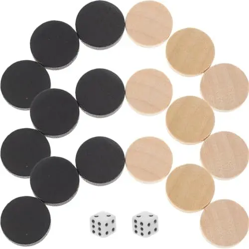 Produktbild: ifundom 30 Stück Holz- -Teile Natur Stapelbare Backgammon-Teile Mit 2 Würfeln Für -Spielzubehör