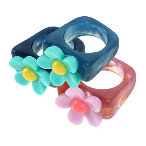 Produktbild: ifundom 3 Stück Harz-Blumenring Edelsteinringe Für Damen Acryl Trendige Ringe Herrenringe Blumendekor Girlandendekor Blumenringe Fingerringe Für Damen Edelsteinringe Stilring