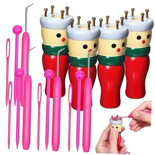 Produktbild: ifundom Strickpuppen-set 4 Holzpuppen 12 Teile Stricken Zum Basteln Französisch Zufällige Farbe
