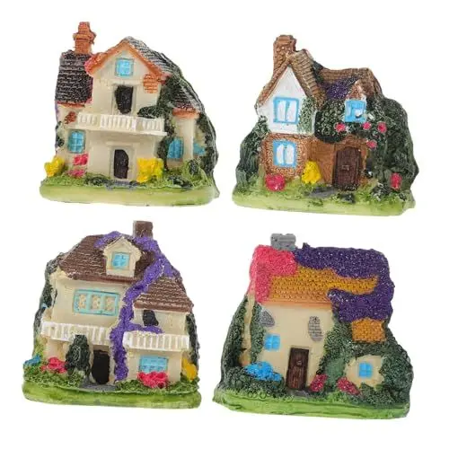 Produktbild: ifundom Miniaturhäuser-Figuren-Set Mit 4 Stück Kunstharz-bastelhausmodelle Für Märchenszenen Schicke Dekoration Für Den Garten