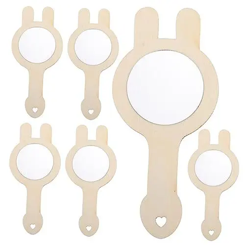 Produktbild: ifundom 6St Holzspiegel Spiegelspielzeug für den Haushalt Kinderspiegel unfertiger Griffspiegel Kinder bastelset basteln für Kinder Handspiegel dekorativer Mini-Spiegel hölzern Khaki