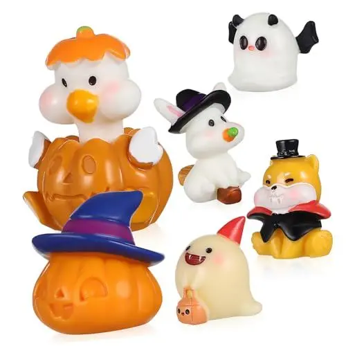 Produktbild: ifundom Halloween Miniatur-Ornamente Set 6 Stück Harz Handwerk Geister Kürbis Hut für Wohnkultur