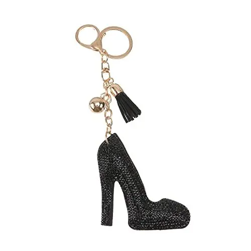 Produktbild: ifundom Auto Süßer Metallabsatz Geformter Schlüsselring Dekorative Fersen Handtaschenhalter Schuh Strass Glitzer Damen Frauen Geschenk Mode Hohe Handtaschen Sshoe Schwarz Kreative