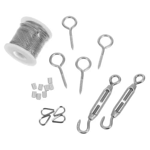 Produktbild: ifundom Drahtseil Aufhängeset für Outdoor Anwendungen Ösenschrauben Spannschlösser und Clips für Lichterketten Garten und Wäscheaufhängungen