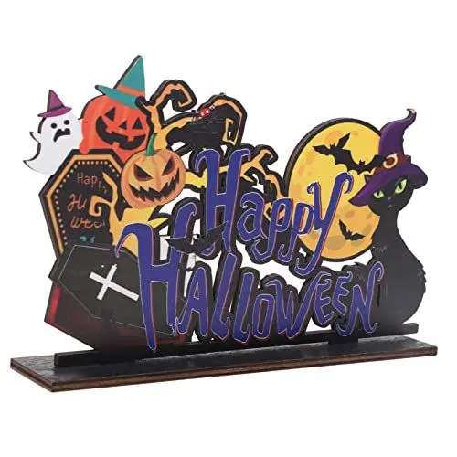 Produktbild: ifundom Halloween Holz Tischdeko Kürbis Kreatives Holzornament Für Gruselige Feiern Langlebig Bunte Farben Als Tischdekoration Und Fotorequisiten Für Unvergessliche Erinnerungen