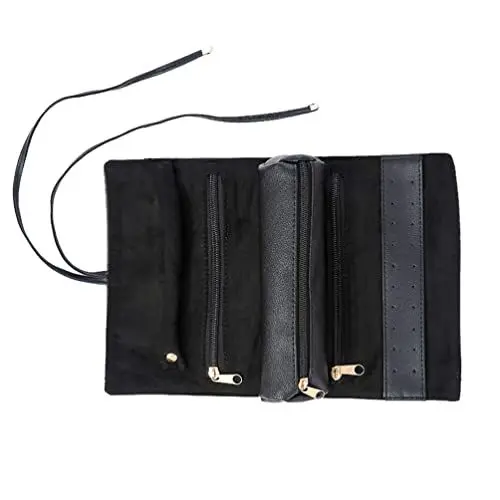 Produktbild: ifundom Reise-Schmuckrolle für Schmuck, zur Aufbewahrung von Halsketten, Armbändern, faltbarer Schmuck, Verpackung (schwarz)