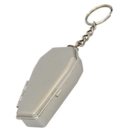 Produktbild: ifundom Sargform Taschenaschenbecher Metall Mini Aschenbecher Schlüsselanhänger Mini Aschenbecher Mit Deckel Dekorativer Aschehalter Schlüsselanhänger Halloween Rucksack Anhänger Sarg