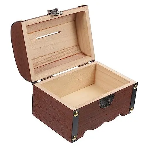 Produktbild: ifundom Spardose mit Schloss Edelstein-Piraten-Schatzkiste Holzbox Geldsparbank Geldglas Sparschwein aus Holz Souvenir Ovulationstest Schmuckkästchen Mann Aufbewahrungskiste hölzern