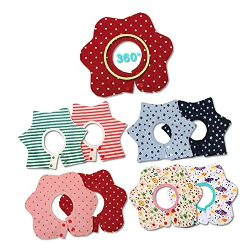 Produktbild: ifundom Baby-lätzchen Für Jungen Und Mädchen 4-lagig Blumenform Rot Gestreift Stilvolle Sabberlätzchen