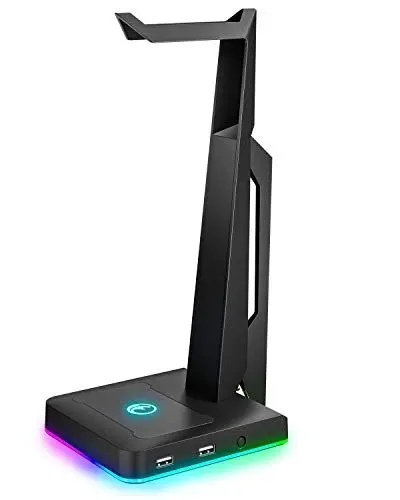 Produktbild: IFYOO RGB Gaming Headset Ständer mit 2 USB Ports, Game Kopfhörer Halterung für PC, Xbox One, PS4, Switch, Earphone Holder, Ausgefallenes Schreibtisch Gamer Zubehör, Headphone Halter