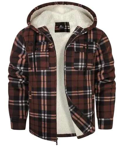 Produktbild: igeekwell Fleecejacke Herren Winterjacke mit Kapuze Hemdjacke für Männer Karierte Jacke für Winter Flanellhemd mit FleeceFutter & Reißverschluss Holzfällerjacke Thermojacke für Outdoor