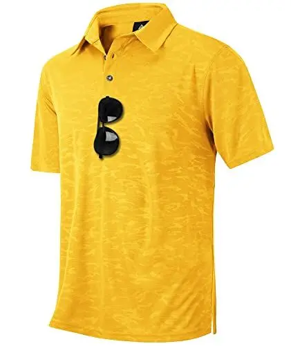 Produktbild: igeekwell Poloshirt Herren Goldgelb Kurzarm Golf Shirts Sommer Polohemd Arbeit Tshirt Männer Leicht Golf Top mit Knopfleiste XL