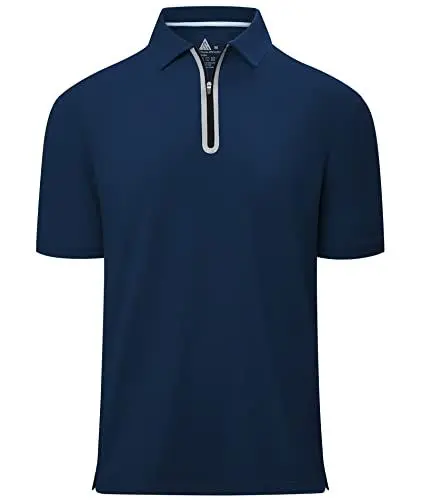 Produktbild: igeekwell Zip Poloshirt Herren Kurzarm Golf Sport Freizeit Tennis Polo für Männer Outdoor Schnelltrocknend Tops Marineblau