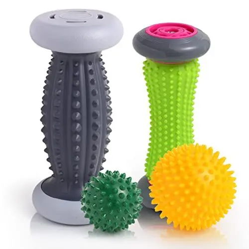 Produktbild: Igelball Fußmassage, EliaValth Fußmassageroller, Fussmassagegerät für Plantarfaszitis Erleichterung, Reflexologie Werkzeug - 2 Massageroller & 2 Massageball (Grau, Large)
