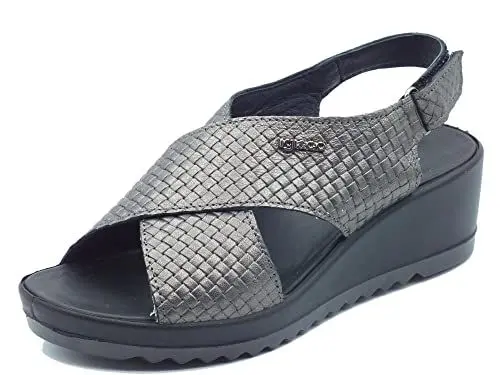 Produktbild: IGI&CO 3666000 Capra Met Wash Damen-Sandalen mit mittlerem Keilabsatz, Klettverschluss, Schwarz , 36 EU