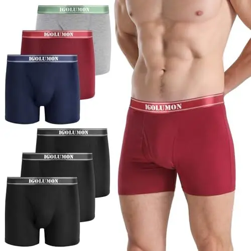 Produktbild: IGOLUMON Bambus Boxershorts Herren 6er Pack Atmungsaktive Unterhosen Männer Ohne Kratzenden Zettel Sport Herren Unterhosen Bequeme Passform (Gr. M - 2XL)