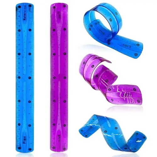 Produktbild: IGXX Flexibles Lineal, 2 Stück 30 cm/12 Zoll bruchfeste Lineale, weiches Kunststofflineal, biegbare Flexible Lineale, sicheres weiches transparentes gerades Kunststofflineal für Zuhause(blau + lila)