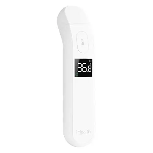 Produktbild: iHealth Kontaktloses Stirn-Thermometer, Digitales Infrarot-Thermometer für die Stirn zur Anwendung bei Erwachsenen und Kindern, Berührungsloses digitales Baby-Thermometer mit Fieberindikator (PT2L)
