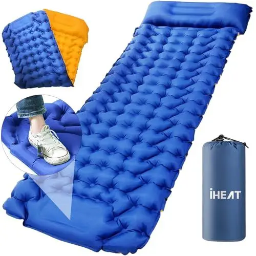 Produktbild: iHEAT Selbstaufblasend Camping Isomatte Schlafmatte mit Fußpresse Pumpe,Ultraleichte Luftmatratze mit Kopfkissen,wasserdichte kompakte Isomatte für Outdoor,Wandern,Backpacking,Camping,Strand