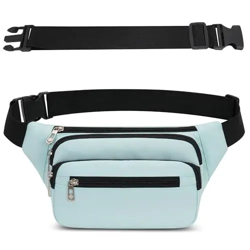 Produktbild: IHIGOGOFA Bauchtasche Gürteltasche Hüfttasche mit Einem 60 cm Verlängerten Gürtel Unisex Modern Umhängetaschen Handytasche für Outdoor Reise Wandern Hundetraining Damen und Herren (Hellblau)