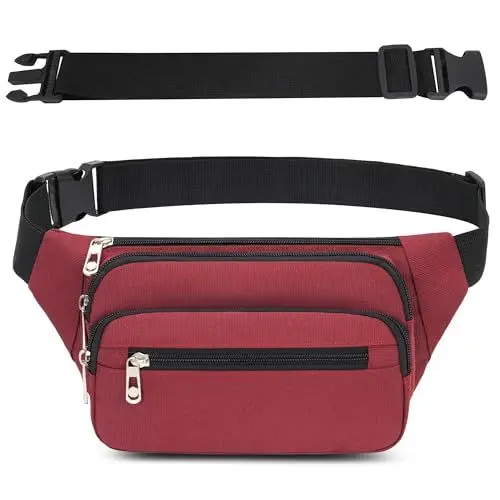Produktbild: IHIGOGOFA Bauchtasche Gürteltasche Hüfttasche mit Einem 60 cm Verlängerten Gürtel Unisex Modern Umhängetaschen Handytasche für Outdoor Reise Wandern Hundetraining Damen und Herren (Weinrot)